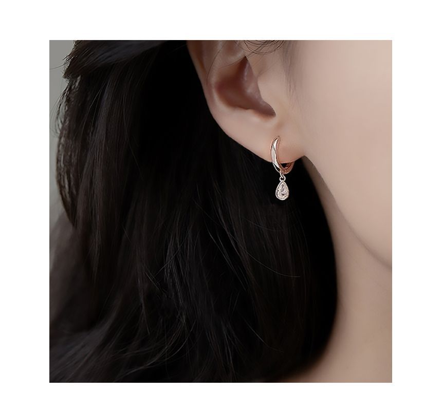 Droplet Rhinestone Earring Silver Dangle Sterling