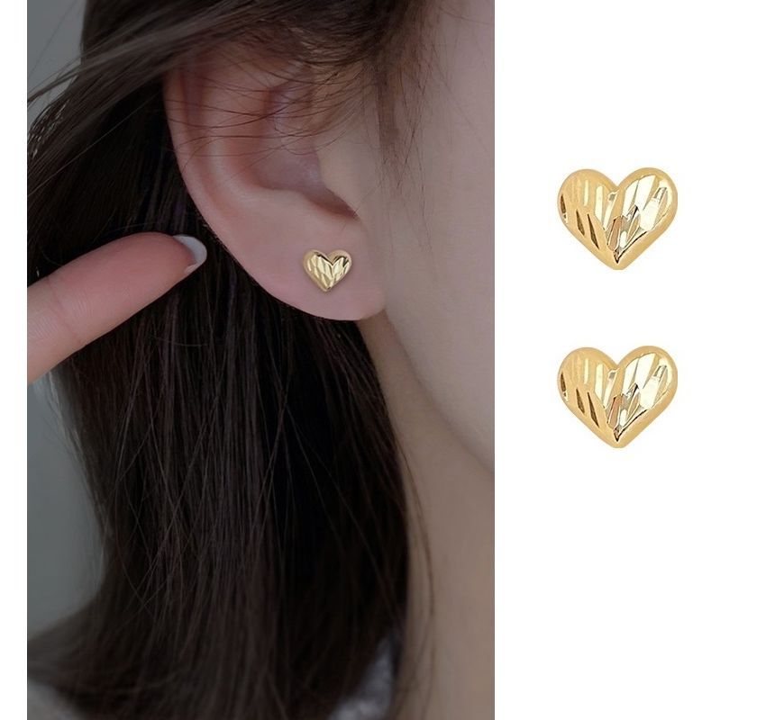 Heart Silver Textured Earring Sterling