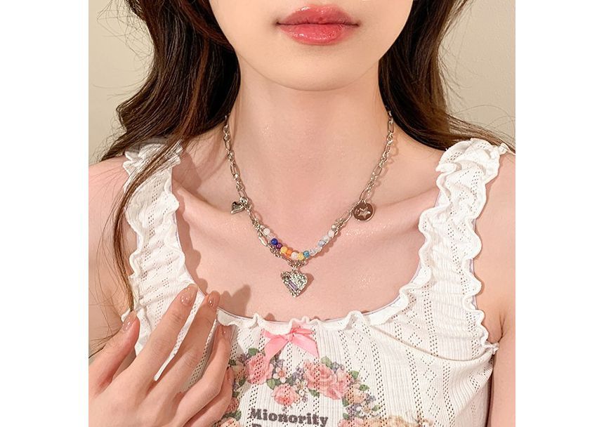 Heart Bead Sterling Pendant Silver Choker