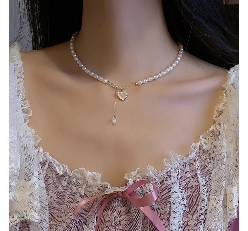 Choker Pendant Pearl Faux Shell Heart