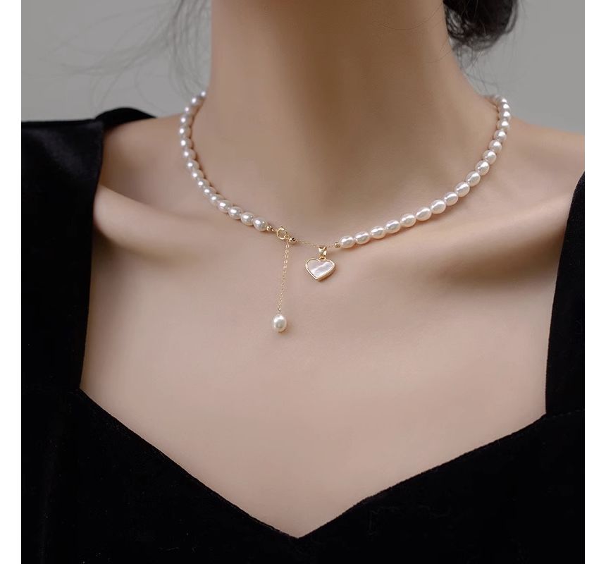 Choker Pendant Pearl Faux Shell Heart