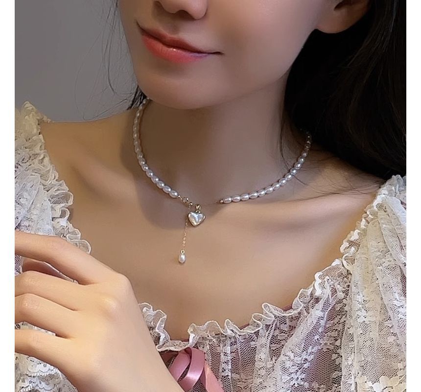 Choker Pendant Pearl Faux Shell Heart
