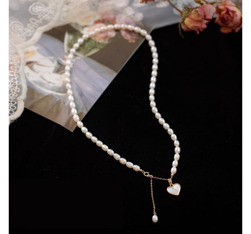 Choker Pendant Pearl Faux Shell Heart