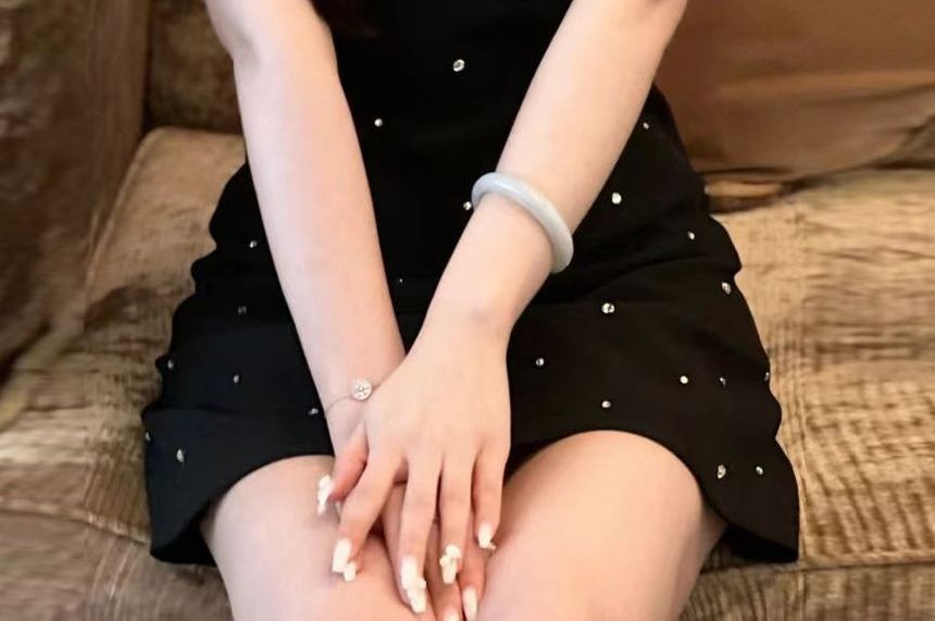 Sleeveless Collar Two Tone Bow Rhinestone Mini A-Line Dress