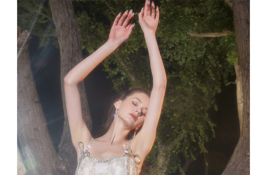 Spaghetti Strap Embroidered Glitter Mini A-Line Party Dress