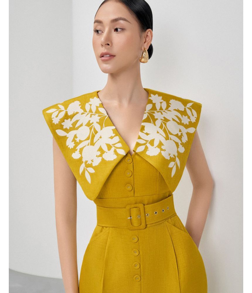 Sleeveless V-Neck Floral Midi A-Line Dress