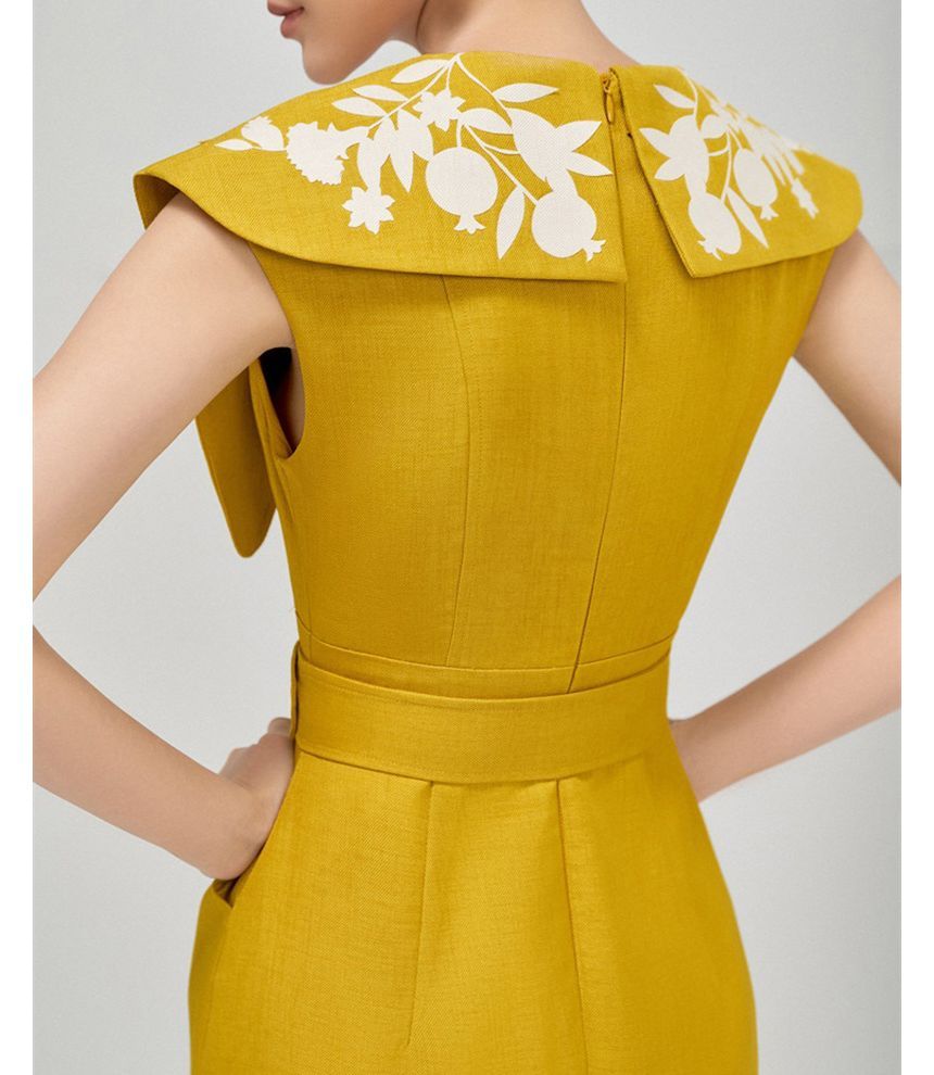 Sleeveless V-Neck Floral Midi A-Line Dress