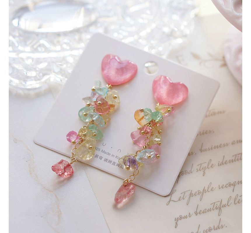 Earring Floral Acrylic Dangle Heart