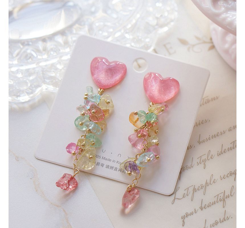 Earring Floral Acrylic Dangle Heart