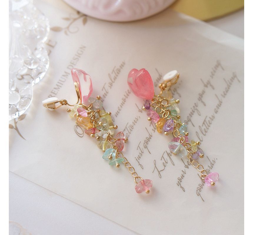 Earring Floral Acrylic Dangle Heart