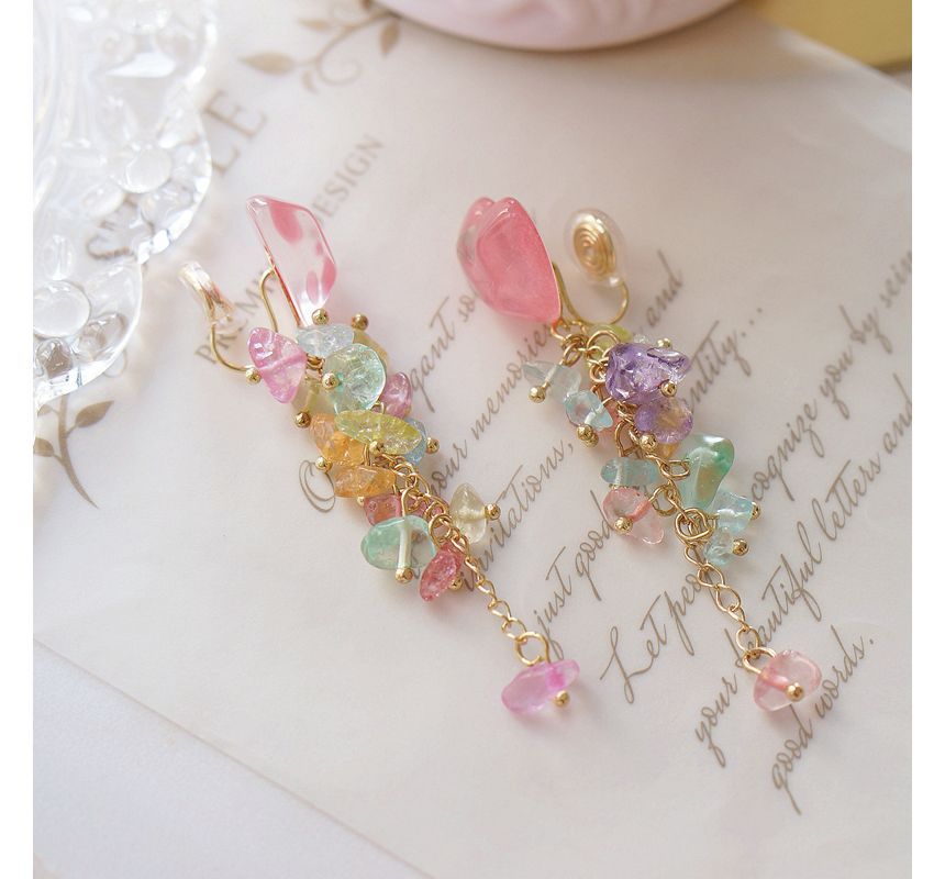 Earring Floral Acrylic Dangle Heart