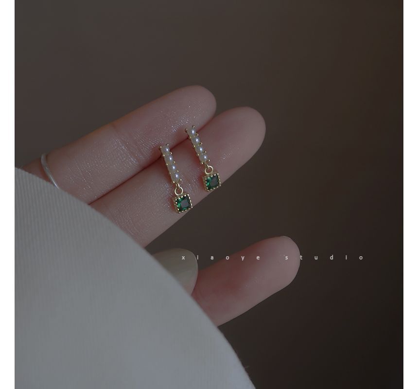 Rhinestone Pearl Earring Drop Alloy Faux Square