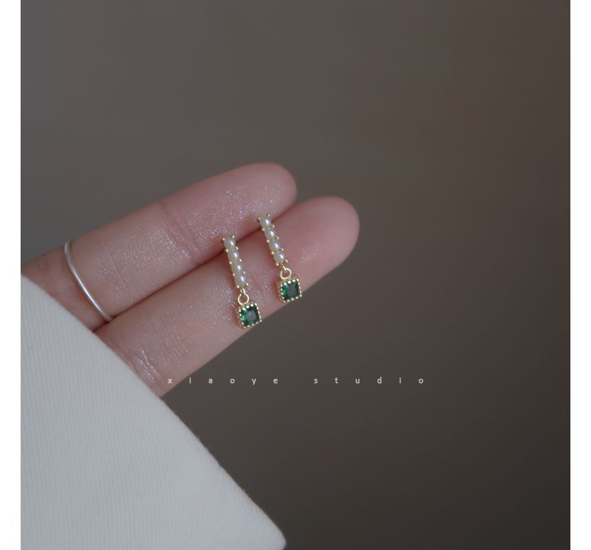 Rhinestone Pearl Earring Drop Alloy Faux Square