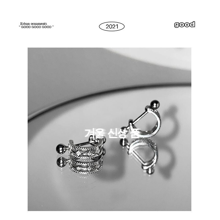 Silver Earring Sterling Cutout Barbell Huggie