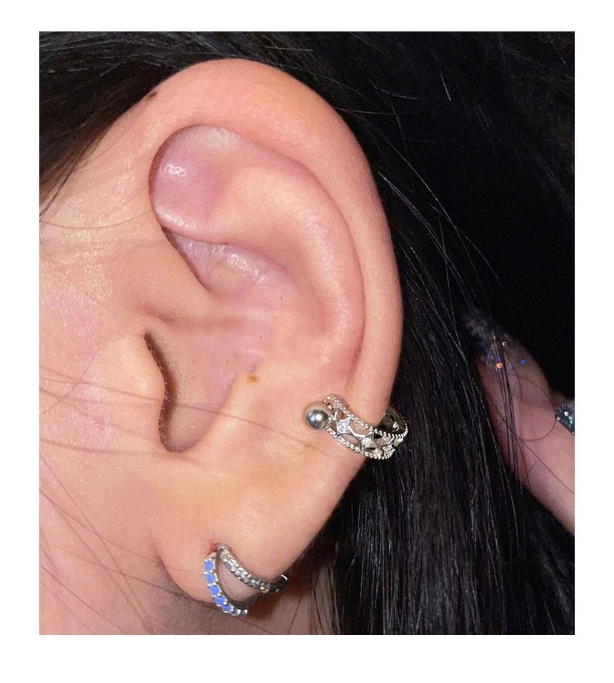 Silver Earring Sterling Cutout Barbell Huggie