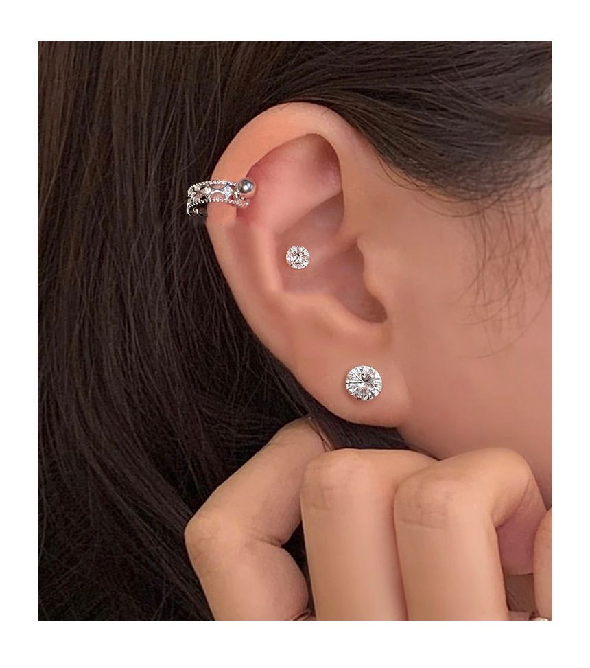 Silver Earring Sterling Cutout Barbell Huggie