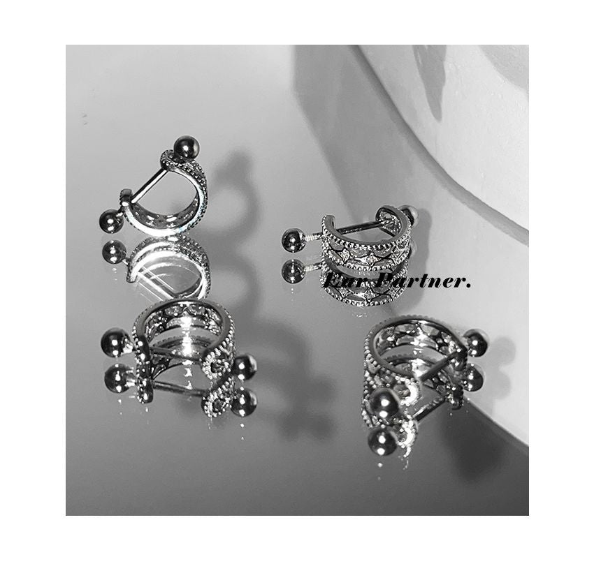 Silver Earring Sterling Cutout Barbell Huggie