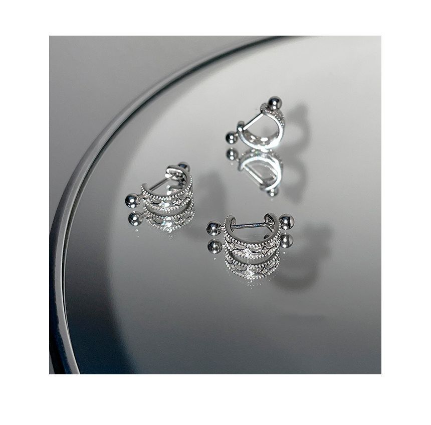 Silver Earring Sterling Cutout Barbell Huggie