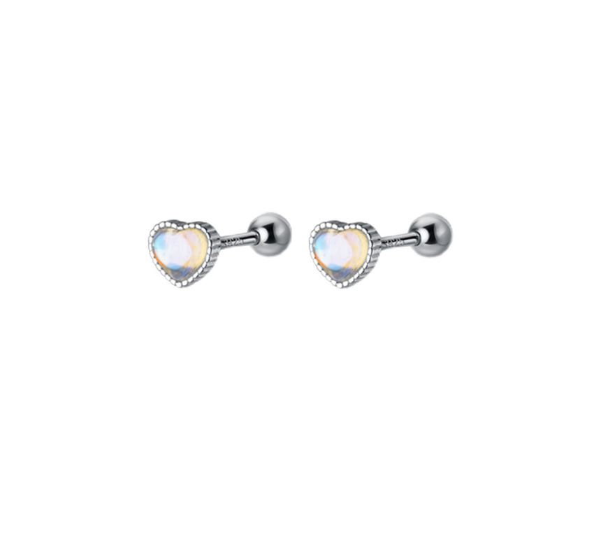 Silver Heart Moonstone Sterling Earring Barbell