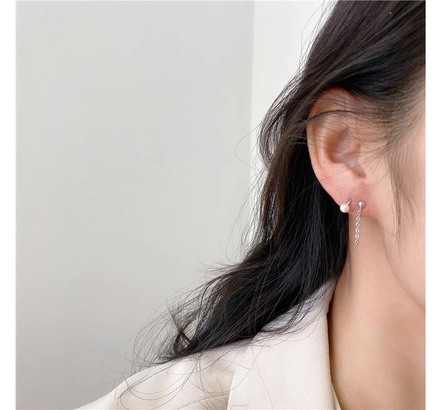 Sterling Huggie Faux Pearl Earring Silver