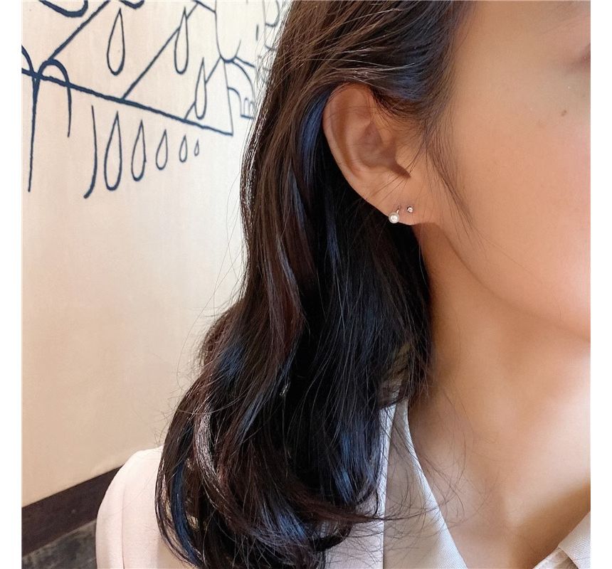 Sterling Huggie Faux Pearl Earring Silver