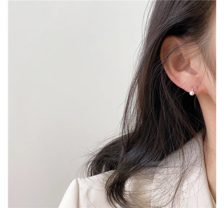 Sterling Huggie Faux Pearl Earring Silver