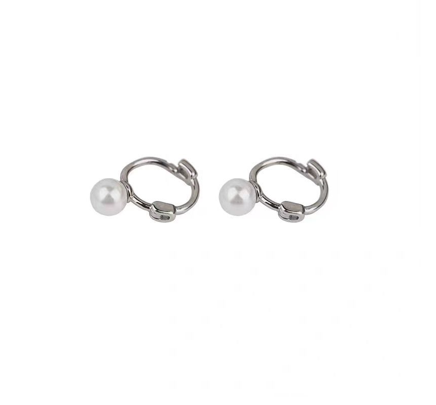 Sterling Huggie Faux Pearl Earring Silver