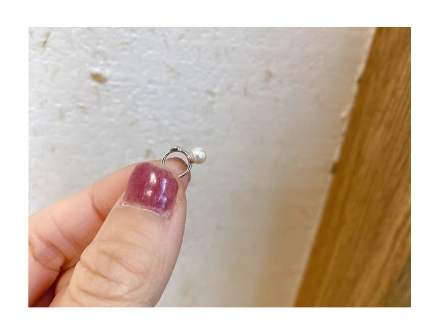 Sterling Huggie Faux Pearl Earring Silver