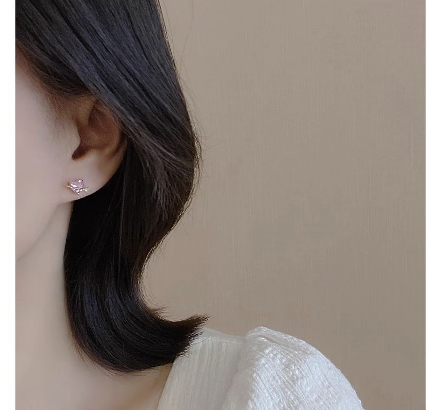 Sterling Heart Silver Stud Planet Earring Rhinestone