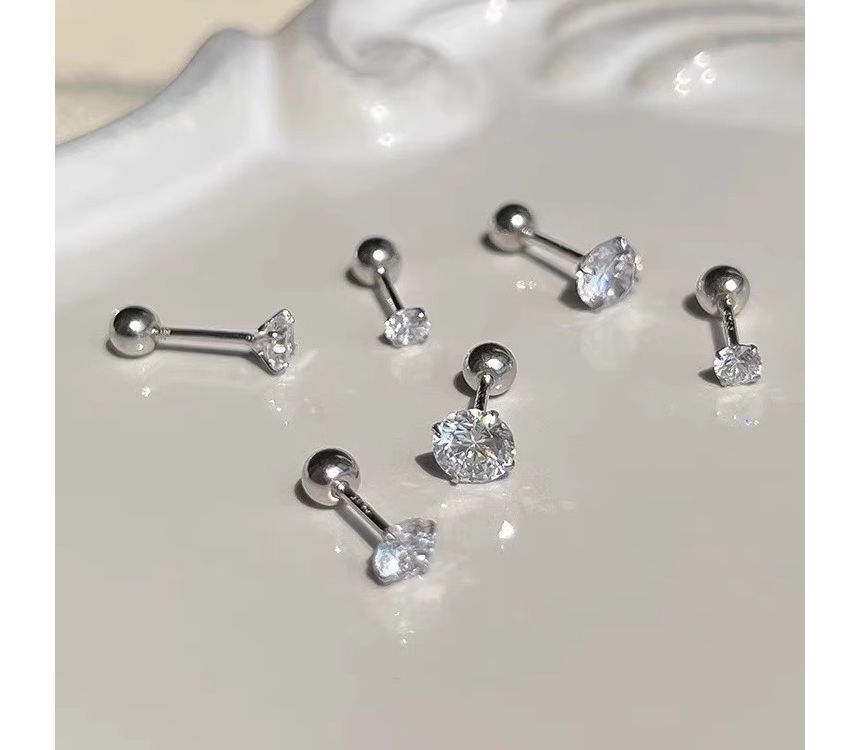 Barbell Designs) (Various Earring Rhinestone Silver Sterling