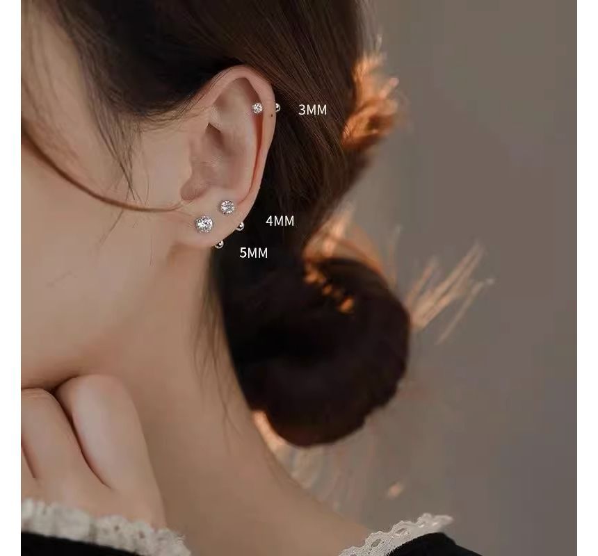 Barbell Designs) (Various Earring Rhinestone Silver Sterling