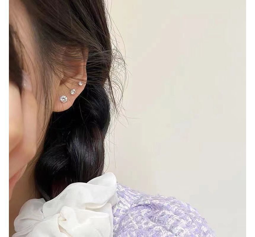 Barbell Designs) (Various Earring Rhinestone Silver Sterling