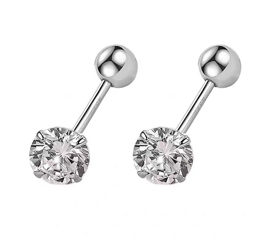 Barbell Designs) (Various Earring Rhinestone Silver Sterling