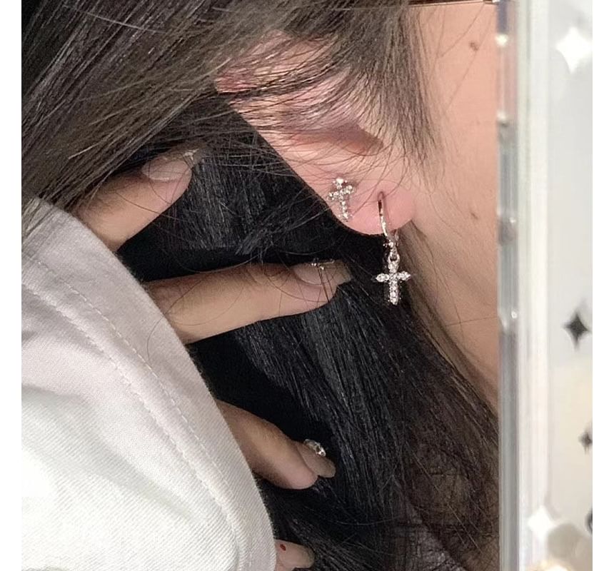 Earring Drop Alloy Cross Rhinestone Asymmetrical