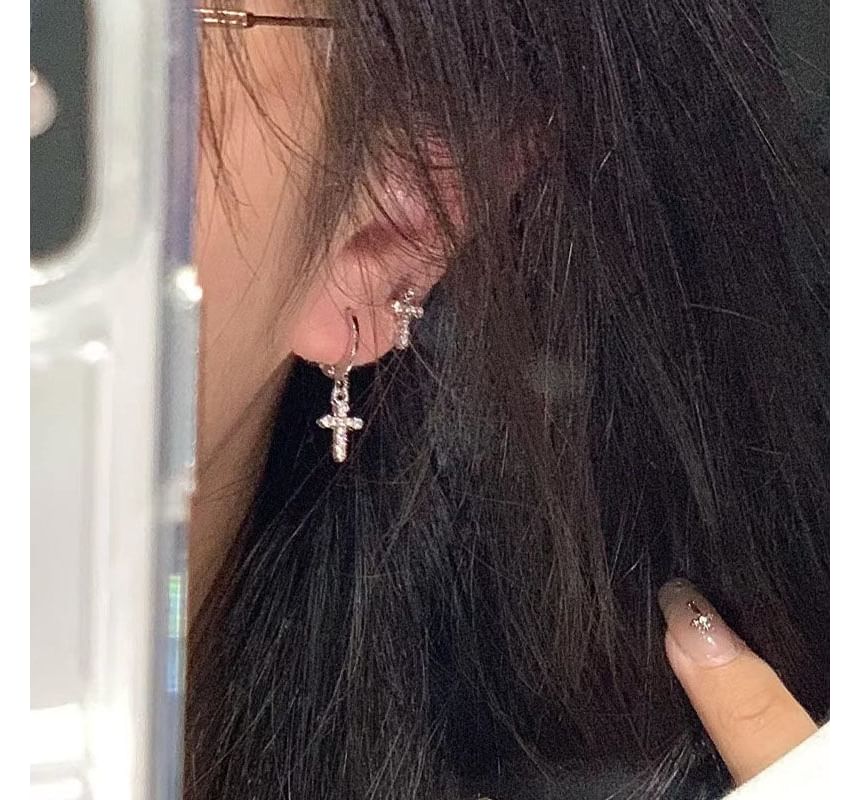 Earring Drop Alloy Cross Rhinestone Asymmetrical
