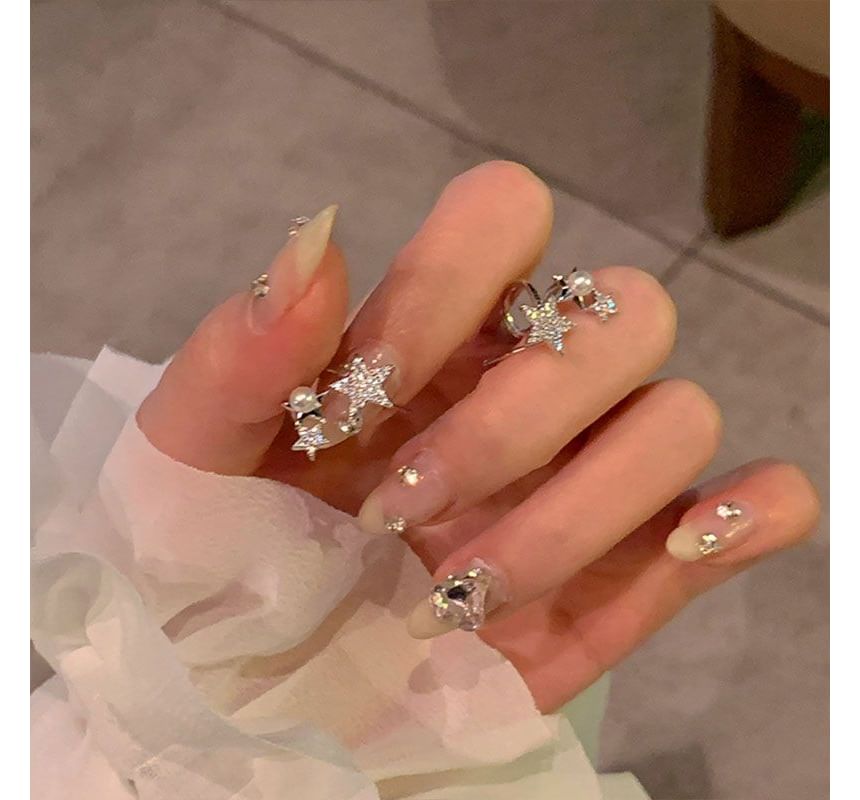 Star Ear Rhinestone Faux Cuff Alloy Pearl