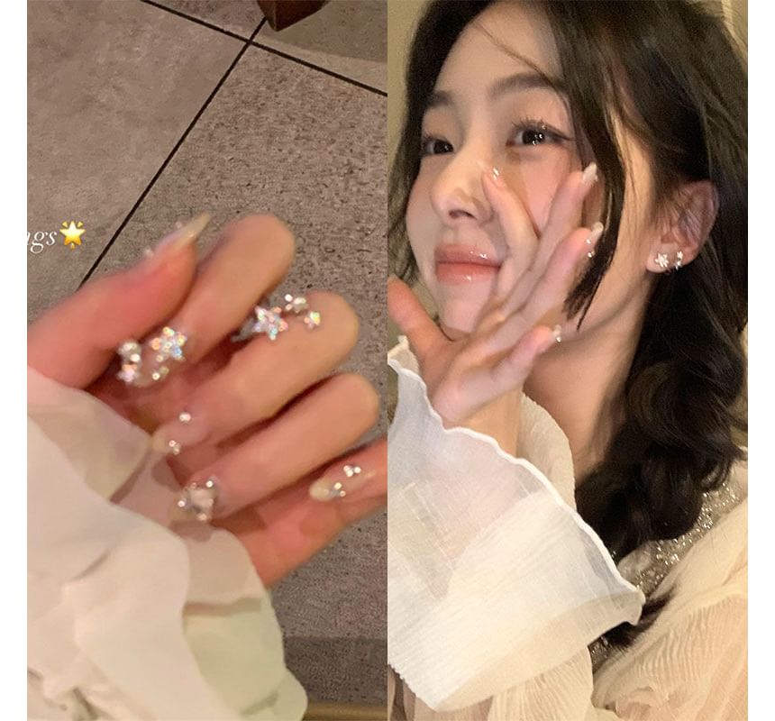 Star Ear Rhinestone Faux Cuff Alloy Pearl