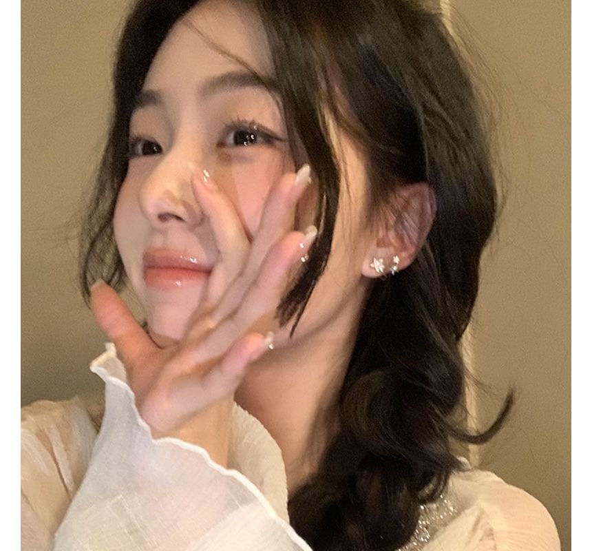 Star Ear Rhinestone Faux Cuff Alloy Pearl