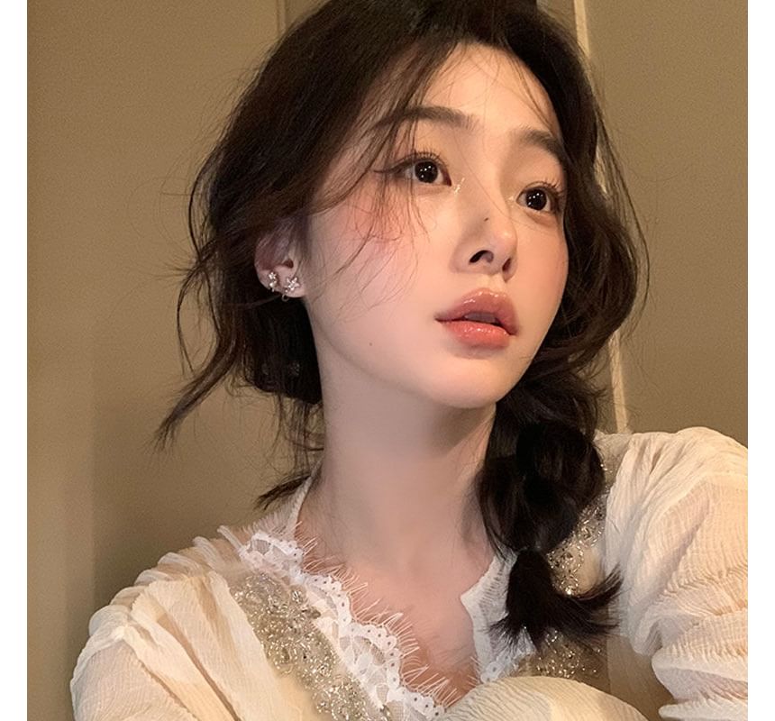 Star Ear Rhinestone Faux Cuff Alloy Pearl