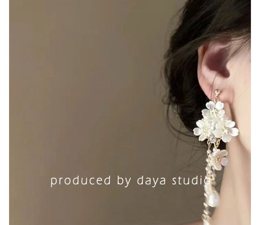Alloy Earring Faux Pearl Floral Chandelier
