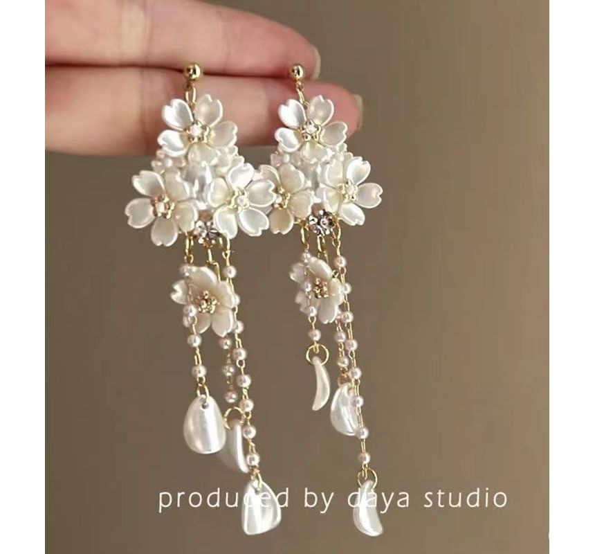 Alloy Earring Faux Pearl Floral Chandelier