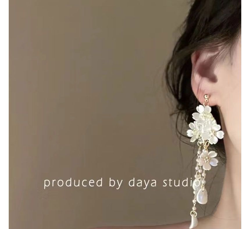 Alloy Earring Faux Pearl Floral Chandelier