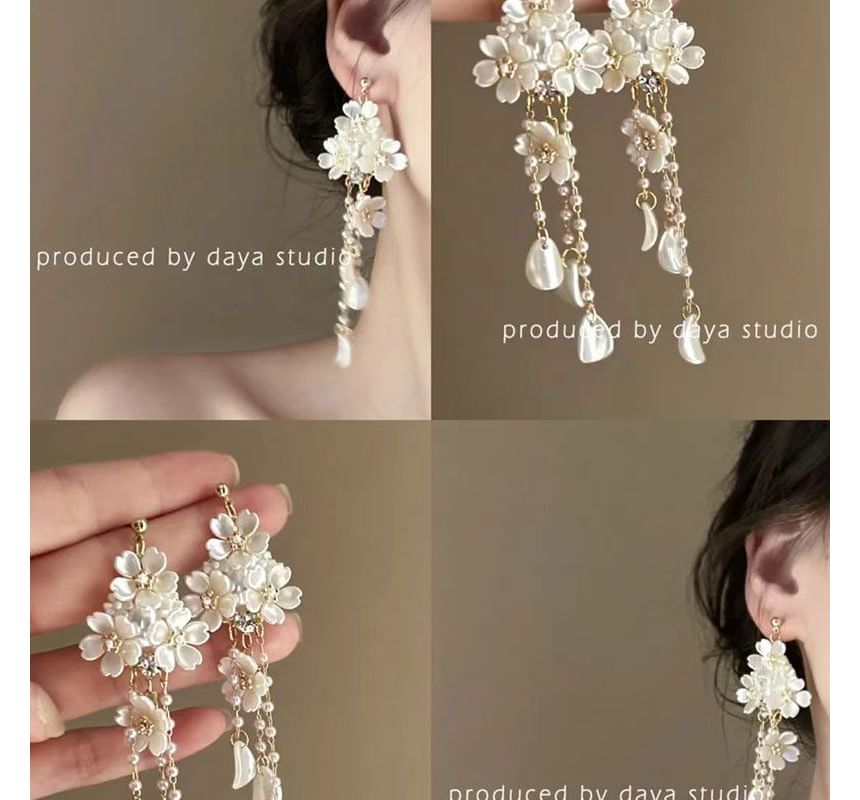 Alloy Earring Faux Pearl Floral Chandelier
