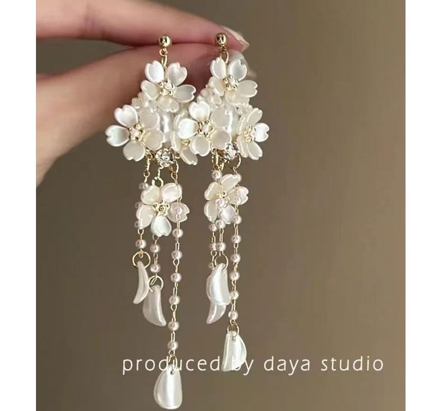 Alloy Earring Faux Pearl Floral Chandelier
