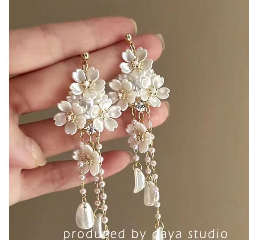 Alloy Earring Faux Pearl Floral Chandelier