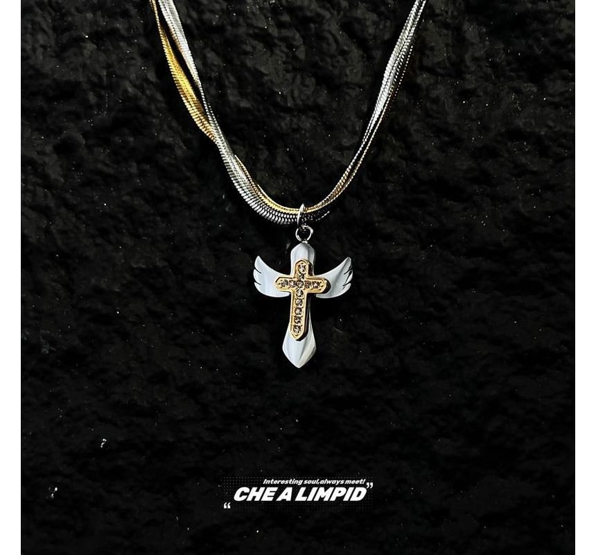 Layered Alloy Necklace Cross Pendant