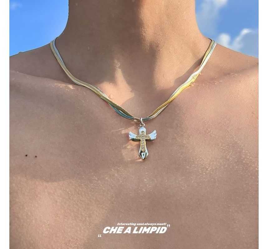 Layered Alloy Necklace Cross Pendant