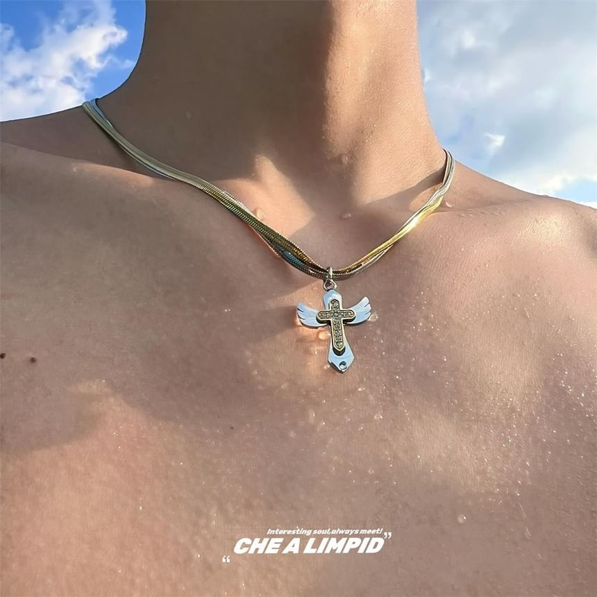 Layered Alloy Necklace Cross Pendant