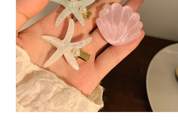 Resin Starfish Hair Shell / Clip Pearl Faux