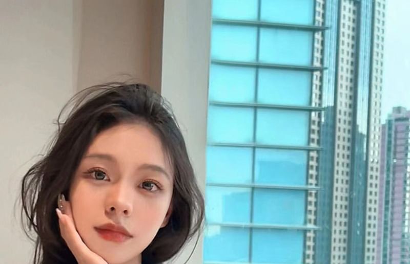 Long-Sleeve V-Neck Fluffy Trim Rhinestone Faux Pearl Buttoned Velvet Blouse